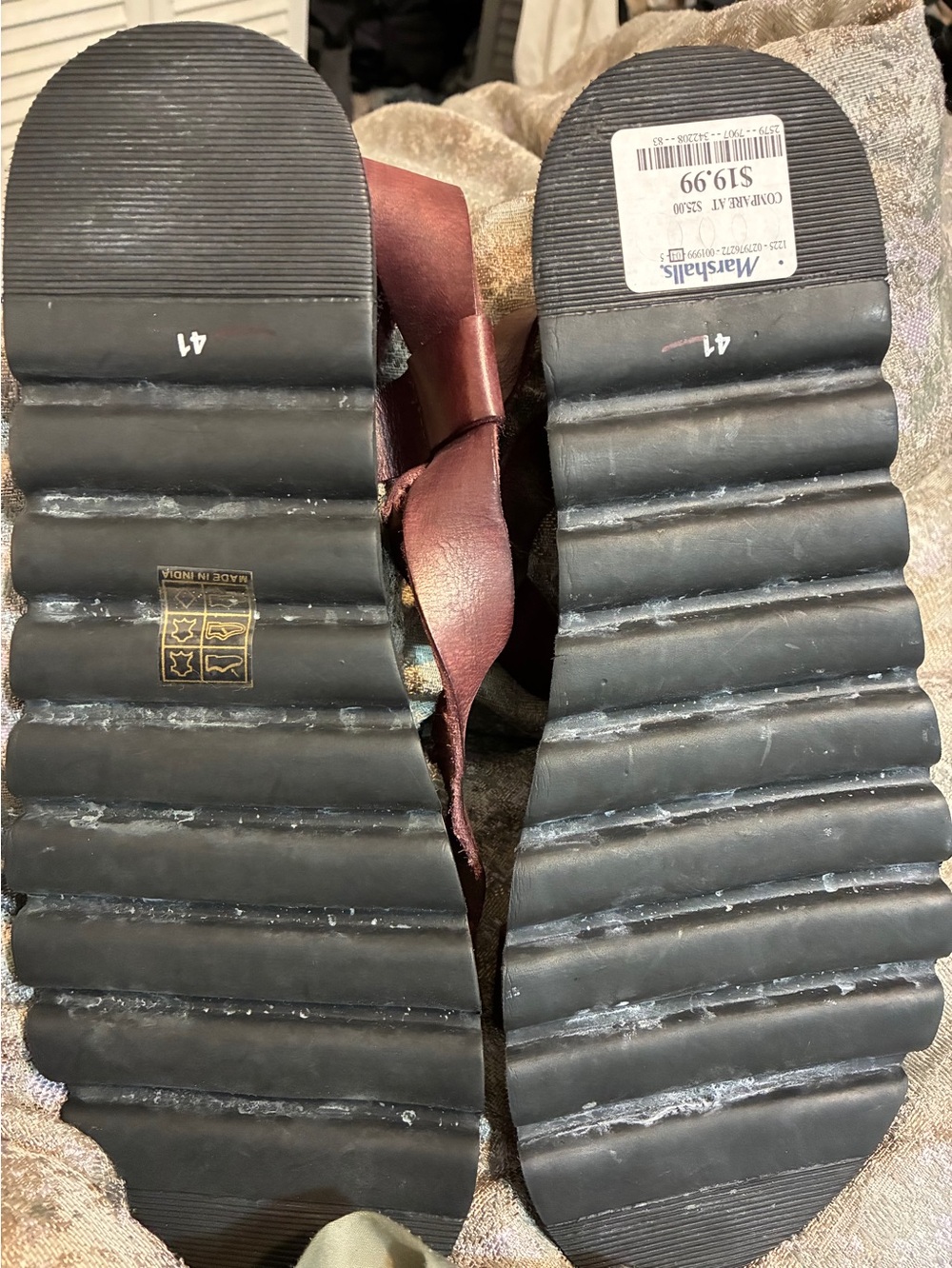 Marshalls Burgundy Platform Sandals with Black Ribbed Soles - Picture 2 of 3